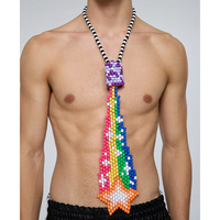 Cravate perlée artisanale pour femmes et hommes, avec perles Pony, motif étoile filante et arc-en-ciel, accessoire de festival Rave, cravate Kandi vibrante