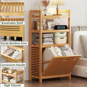 Bathroom <strong>Cabinet</strong> Floor Standing Storage <strong>Cabinet</strong> With Shutter Door,<strong>Bamboo</strong> <strong>Cabinet</strong> for <strong>Kitchen</strong>,Living Room,Bathroom - Product Image 4