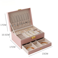 Boîte organisatrice de bijoux en cuir PU double couche, boîte de rangement multi-tiroirs doublée de velours pour bagues, boucles d'oreilles, colliers, bracelets