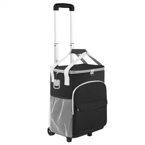 Insulated Rolling Cooler Bag Extended Collapsible Trolley Soft Cooler Bag Wheels Roller Bag