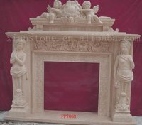 Cheminée autoportante d'intérieur en marbre rond traditionnel, style pilier, décorative, en pierre antique, faite à la main pour salon ou villa