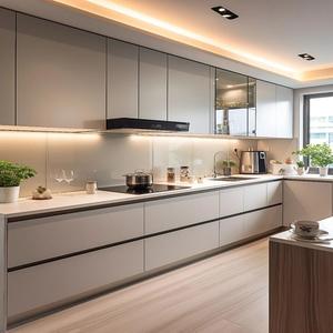 Cuisine complète en laque mate de luxe avec éclairage LED intégré pour projet de rénovation de cuisine haut de gamme résidentielle - Product Image 2