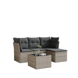 Conjunto de Sofá de Jardín Gris, Muebles de Ratán para Exteriores, 4 Plazas, Resistente a la Intemperie, Diseño Contemporáneo - Product Image 1