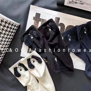 Mid-Calf <b>Socks</b> Women <b>Black</b> Ear Puppy Plush Striped Breathable Sweat-Absorbing Polyester Fiber Youth 18-40 Years Old - Product Image 3