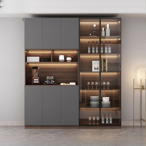 Vitrine de Salon Design Moderne Jérôme, Étagère Murale de <span class=keywords><strong>Rangement</strong></span> avec Éclairage LED, Meuble Présentoir en Bois Noir avec Portes en Verre - Product Image 5
