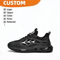 Baskets de sport pour hommes toutes saisons, couleur noire unie, à évacuation rapide de la transpiration, avec logo latéral réfléchissant géométrique à trois angles et coussin d'air