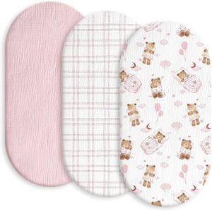<span class=keywords><strong>Lenzuola</strong></span> 100% in mussola di cotone per bambini 3 Pack Ultra morbida traspirante rosa Plaid stampa orso bambino culla copri materasso - Product Image 1