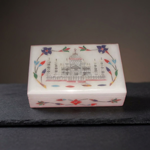 Stonecrafts International Indian Marble <b>Jewelry</b> <b>Box</b> MOP0145 with Engraved Florals Modern Rectangle Design for Halloween <b>Gifting</b> - Product Image 1