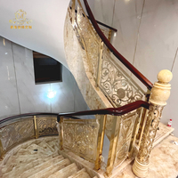 Luxuriöses Geschnitztes Aluminium-Messing-Geländer Modernes Design Bodenmontiert für Treppen und Balkon Balustrade