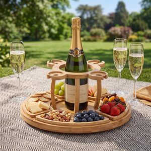<span class=keywords><strong>Plateau</strong></span> de service rotatif en bambou à 2 niveaux 2-en-1 avec support pour verres à vin et <span class=keywords><strong>plateau</strong></span> à <span class=keywords><strong>fromage</strong></span> pour fêtes, camping et mariages - Product Image 5