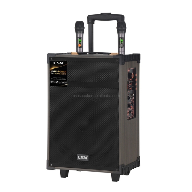 CSW-12C 12 Inch Outdoor Wireless Wooden Trolley Karaoke Speaker Wireless Mic HIFI Music Box Party DJ Big Bass Speaker