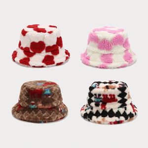 2024 New Autumn Winter Cute Girl Lady Women Heart Pattern Plush Warm Bucket <b>Hat</b> - Product Image 1