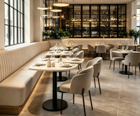 Ensemble de banquettes de restaurant moderne, table et chaises pour restaurant familial, mobilier de restaurant commercial minimaliste, sur mesure