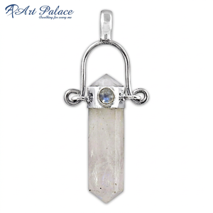 Colgante de Plata con Cuarzo Rosa y Piedra Lunar Arcoíris, Estilo Lápiz Clásico, para Regalo Unisex - Product Image 1
