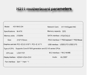 Tarjeta Madre JGINYUE H311, Memoria DDR4, H311M-G D4, PCI-E 3.0, Compatible con Memoria DDR4, Ideal para Configuraciones de Escritorio de Alto Rendimiento - Product Image 3