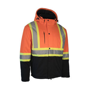 Veste de pluie haute visibilité imperméable, coupe-vent et respirante pour équipes de plein air masculines, avec coutures thermocollées et capuche ajustable, idéale pour les conditions humides. - Product Image 1