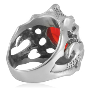 yunnique <b>Titanium</b> Steel Hollow Red Gemstone <b>Ring</b> Spike Irregular Geometric Men's Jewelry Gift - Product Image 2