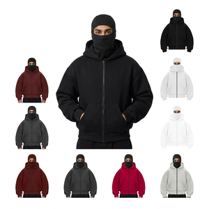 Manufacturer Custom Men's Winter 100% Cotton Breathable Quick Dry Zip Hoodie Balaclava Streetwear Regular Fit Solid - Product Image 1