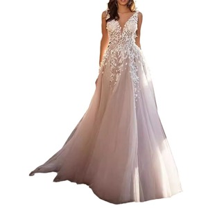 Elegant Deep V Neck <b>Lace</b> Long Dress Loose Waist Vacation Style <b>White</b> Cotton Splicing Casual Dress - Product Image 5