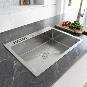Lavello da <span class=keywords><strong>Cucina</strong></span> in Acciaio Inox Fatto a Mano, Colore Argento, Dimensioni Personalizzabili, Montaggio Superiore, Vasca Singola, <span class=keywords><strong>Design</strong></span> Moderno - Product Image 1