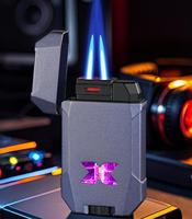 Briquet torche à double flamme bleue créatif, design Mecha moderne en métal, pour cigares et cigarettes, cadeau haut de gamme personnalisé pour hommes