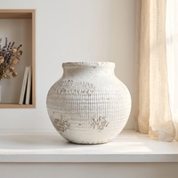 Vase en céramique Wabi-Sabi blanc antique à glaçure craquelée, fait main, en poterie texturée, style ferme, durable pour un décor vintage