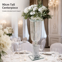 Support à fleurs haut en verre et cristal transparent brillant pour centres de table de scène de mariage (vente en gros)