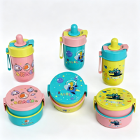 Boîte à lunch bento ronde à 2 niveaux pour enfants avec gourde, idéale pour l'école – Vente en gros, personnalisation disponible