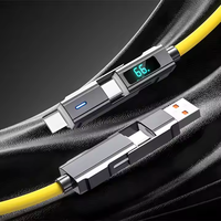 Câble de données USB multifonctionnel 4-en-1 en silicone 66W, vente en gros, charge rapide 3A, affichage LED Type-C pour ordinateur et appareil photo