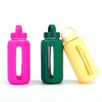 Bouteille d'eau de motivation 800ml en verre borosilicate avec marqueur de temps Couvercle en silicone pour gobelet de sport pour boisson glacée Gym