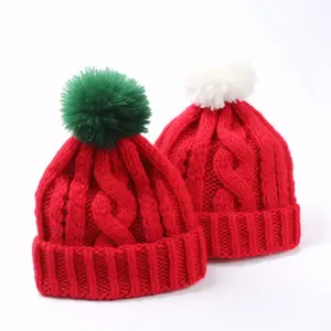 Wholesale Factory Direct Pom Pom Red Hat Custom Winter Warm Acrylic Christmas Hat