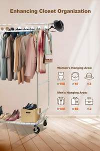 Perchero de <span class=keywords><strong>Metal</strong></span> Resistente con Ruedas y Estantes Ajustables, Organizador de Armario Portátil, Tendedero con Ruedas con Certificación CE - Product Image 6