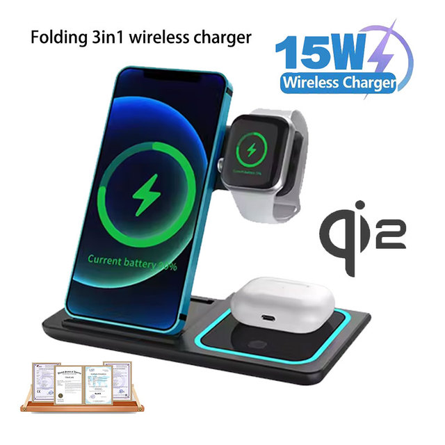 Qi2 3 in 1 25W Portable Wireless Charger for iPhone Samsung for Watch Earbuds Magnetic Wireless Phone Charger