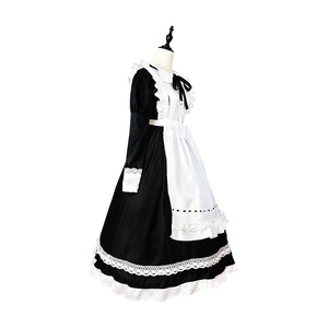Maid Dress Long Sleeve White Black Apron Lace Trim Women's Cosplay Costume Fancy Dress - Product Image 5
