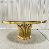 Table ronde de mariage de luxe en acier inoxydable avec dessus en verre miroir doré pour mariage, dîner, fête, événement