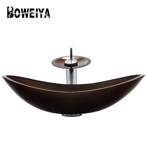 Boweiya Lavabo en verre ovale de couleur chocolat pour salle de bain d'hôtel, avec meuble - Product Image 6