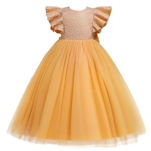 Childrens Princess Dress Lake Blue O Neck A Line Tutu Flower Girl Wedding Performance Costume - Product Image 5