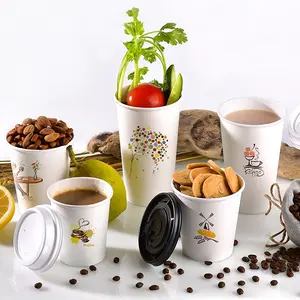 Sıcak satış 12oz özel baskılı biyobozunur tek kullanımlık compostable özel logo kağıt kahve ambalaj kağıdı bardak karton kapaklı bardak