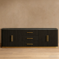 Buffet moderne en chêne massif avec tiroirs et plateau en marbre, meuble de rangement pour salle à manger, hôtel, cuisine
