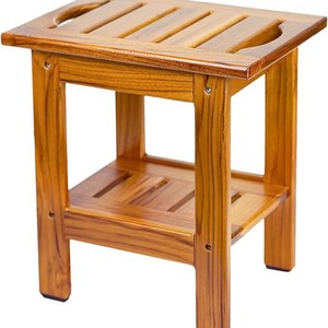 Taburete de ducha Ruoyi de teca 25.4x35.1x37.6 cm con estante y asas para uso en el baño - Product Image 1