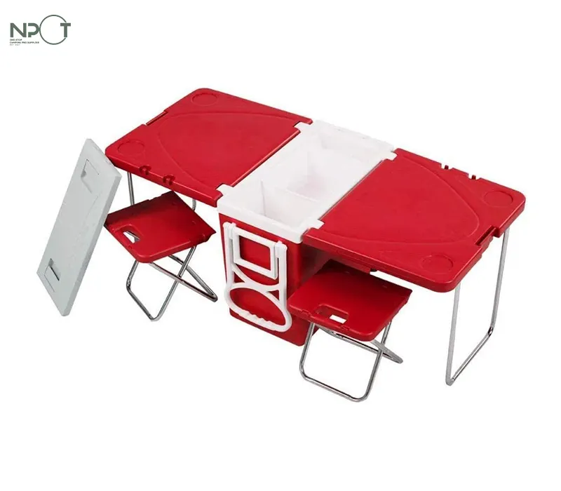 다기능 쿨 박스, 야외 캠핑 피크닉 가구 세트, 의자 2 개가있는 접이식 정원 테이블