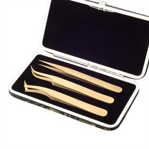 Pinzas de extensión de pestañas, juego de pinzas de pestañas de volumen curvado inclinadas, etiqueta privada personalizada de acero inoxidable con Logo, recto, Rosa y Rojo - Product Image 1