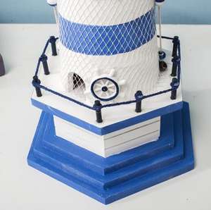 Grand phare autoportant de style méditerranéen peint à la main, thème océanique, décoration de maison en bois, Halloween, Thanksgiving - Product Image 4