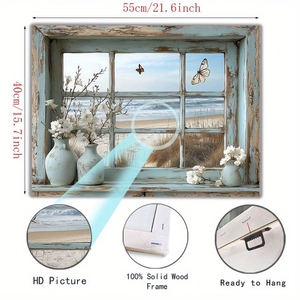 Arte Murale Moderna Astratta Costiera con Cornice in Legno, Dipinto su <span class=keywords><strong>Tela</strong></span> 2D Piatto del Mare, Adatto <span class=keywords><strong>per</strong></span> Ufficio, <span class=keywords><strong>Cucina</strong></span>, Soggiorno, Camera da Letto - Product Image 3