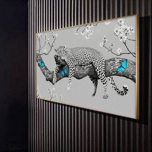 Peinture <span class=keywords><strong>sur</strong></span> toile d'animaux, lion noir et blanc, tigre, léopard couché <span class=keywords><strong>sur</strong></span> l'arbre, affiche murale - Product Image 4
