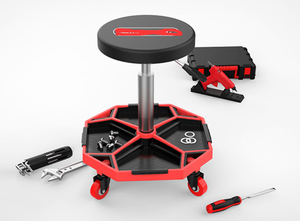 Tabouret de <span class=keywords><strong>garage</strong></span> roulant, siège d'atelier, tabouret rembourré pour mécanicien avec plateau à outils - Product Image 5