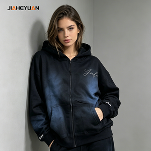 High Quality <strong>Hoodie</strong> Streetwear 460GSM Heavyweight Full Zip Sun Faded Spray Dye Satin Lined Oversized <strong>Women's</strong> <strong>Hoodie</strong> - Product Image 4