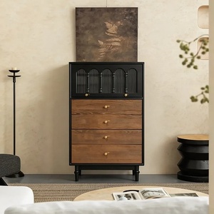 Retro Style Solid Wood <strong>Chest</strong> <strong>of</strong> <strong>Drawers</strong> Living Room Storage Cabinet Multi Functional Dark Walnut Color Furniture - Product Image 2