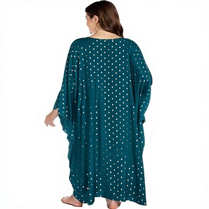 Vestido Abaya con Estampado de Lunares Color Verde Azulado, Manga Larga, Corte Holgado, Largo hasta el Suelo, Estilo Modesto, Ropa Diaria para Mujer, Talla Grande, Poliéster - Product Image 1