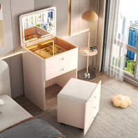 Meuble de Rangement Moderne à Miroir LED Rabattable avec 4 Tiroirs, Organisateur de Maquillage et d'Accessoires Haut de Gamme pour Salon
